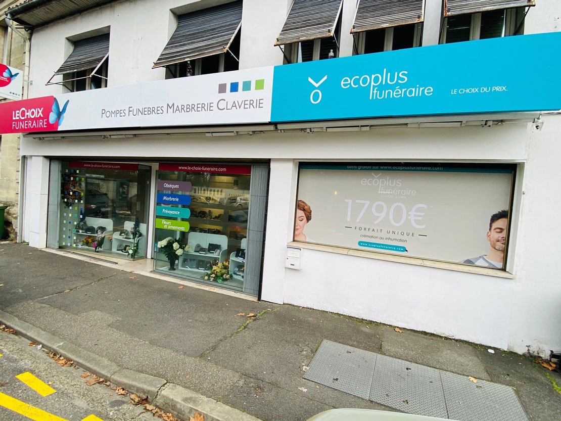 Devanture du magasin Ecoplus Funéraire